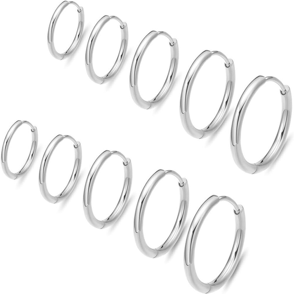 316L Surgical Steel Huggie Hoop Earrings with Cubic Zirconia - Sensitive Ears, L